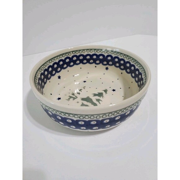 BOLESLAWIEC 7" bowl Small Serving Stars + CHRISTMAS Pine TREE POLISH POTTERY - Picture 1 of 6